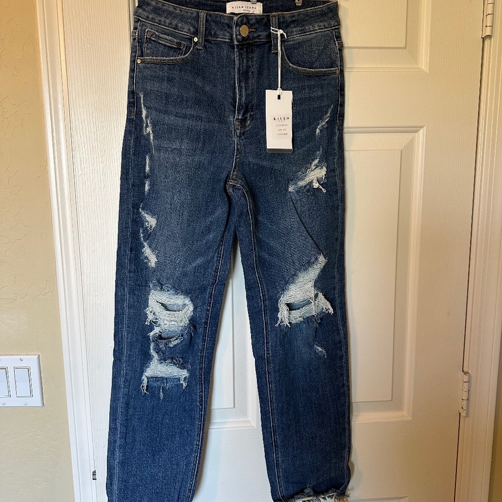 Risen High Rise Distressed Girlfriend Jeans 5/27